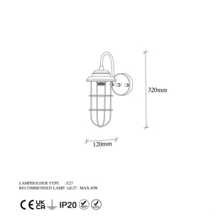 Aplique de pared, metal , oro, 12x25x32, casquillo E27 Max 40 W