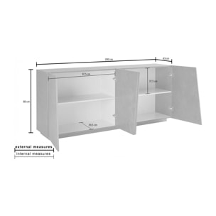 Credenza moderna a 4 ante, Made in Italy, Madia da cucina, Buffet di design da soggiorno, cm 200x43h86, colore Bianco lucido