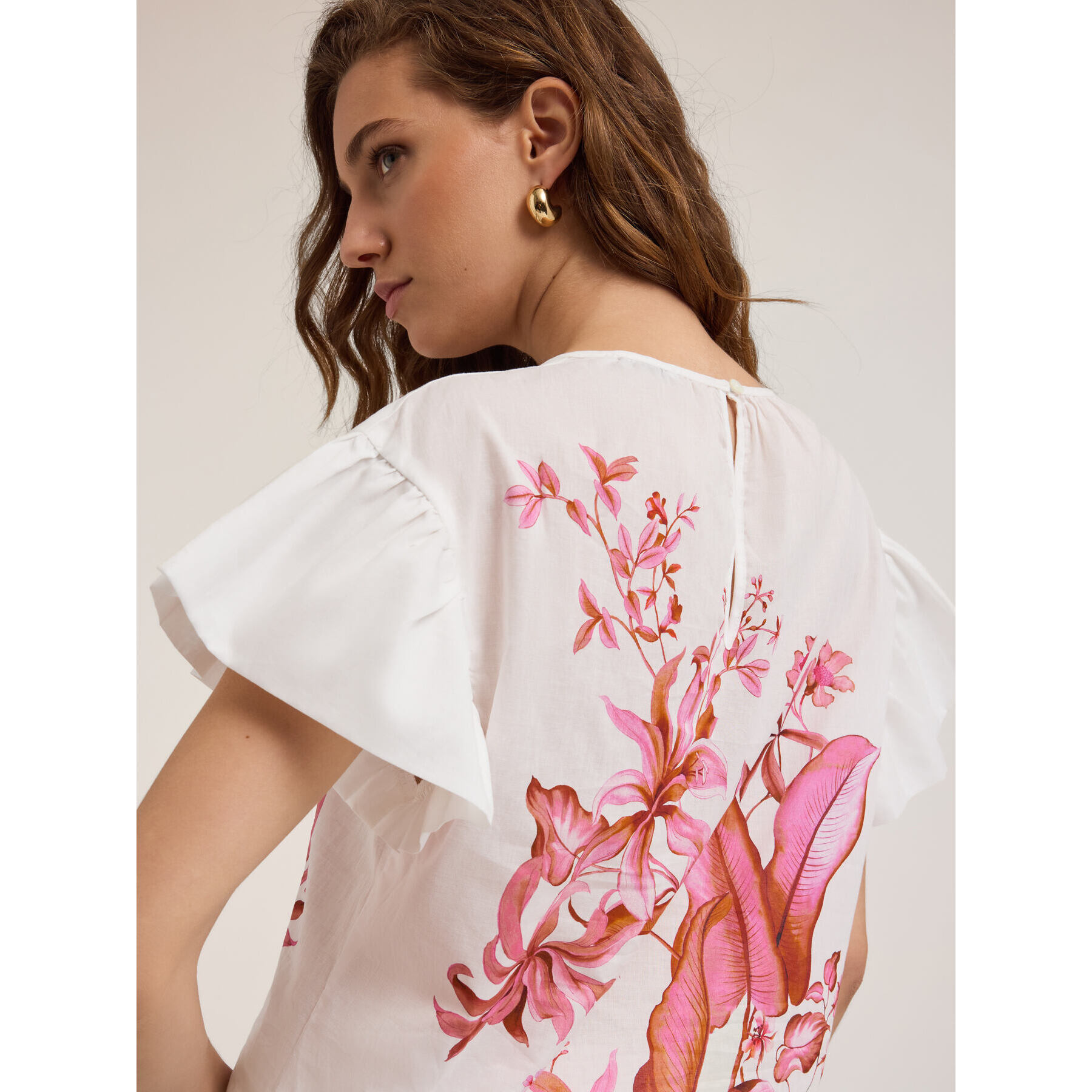 Motivi - Blusa de algodón con estampado floral - Blanco