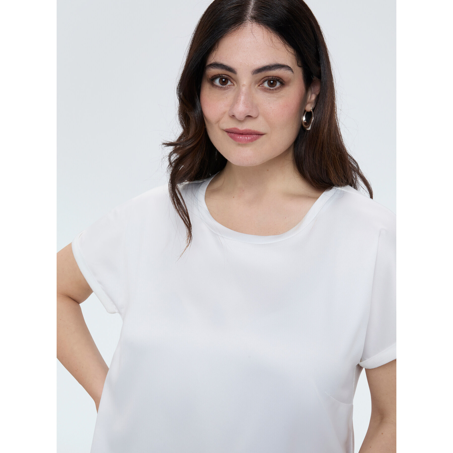 Fiorella Rubino - Camiseta bimaterial con cuello redondo - Blanco