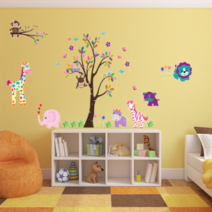 Stickers Muraux décoration adhésifs Les petits animaux jouent dans le jardin