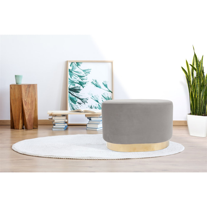 Pouf ovale Nano 425 in velluto azzurro e base oro
