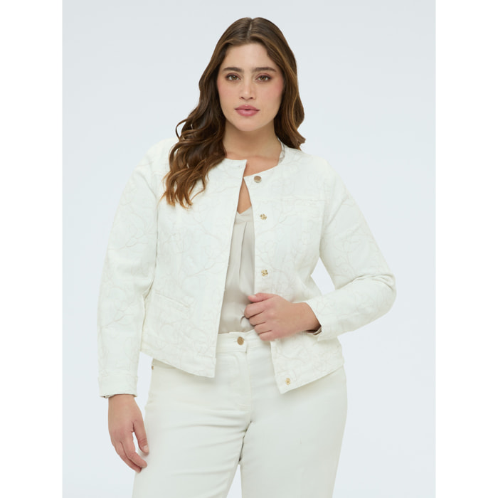 Fiorella Rubino - Chaqueta de denim blanco con bordado floral - Blanco