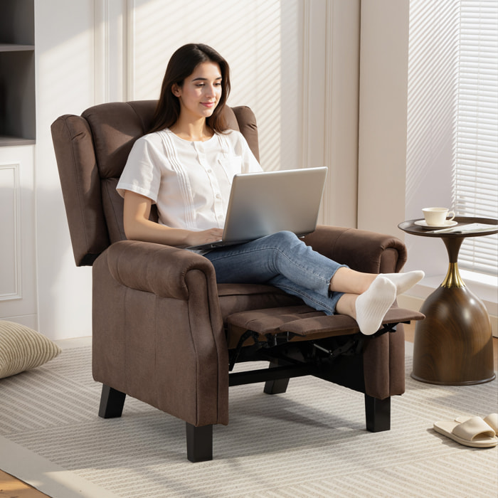 Sillón Relax Reclinable Manual, Sillón Relax de Cuero Sintético con Apertura Push, Reposapiés, Respaldo Alto, Acolchado Grueso, Butaca Reclinable hasta 135Âº para Salón, Dormitorio, Marrón