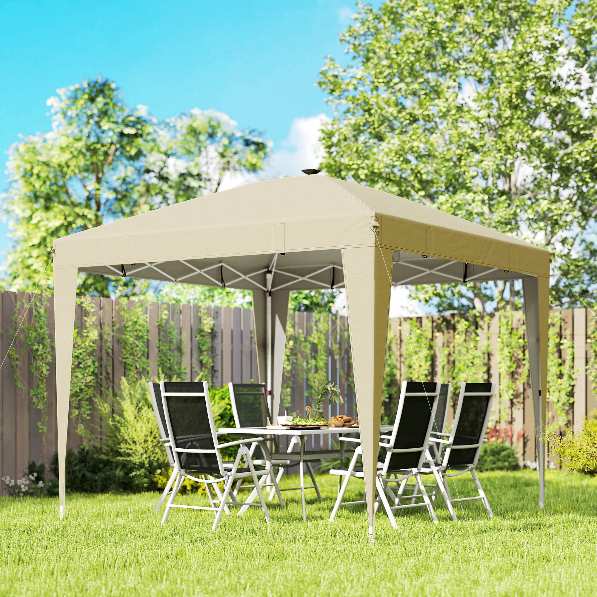 Tonnelle barnum pop-up 3 x 3 m éclairage LED intégré télécommande sac transport blanc cassé