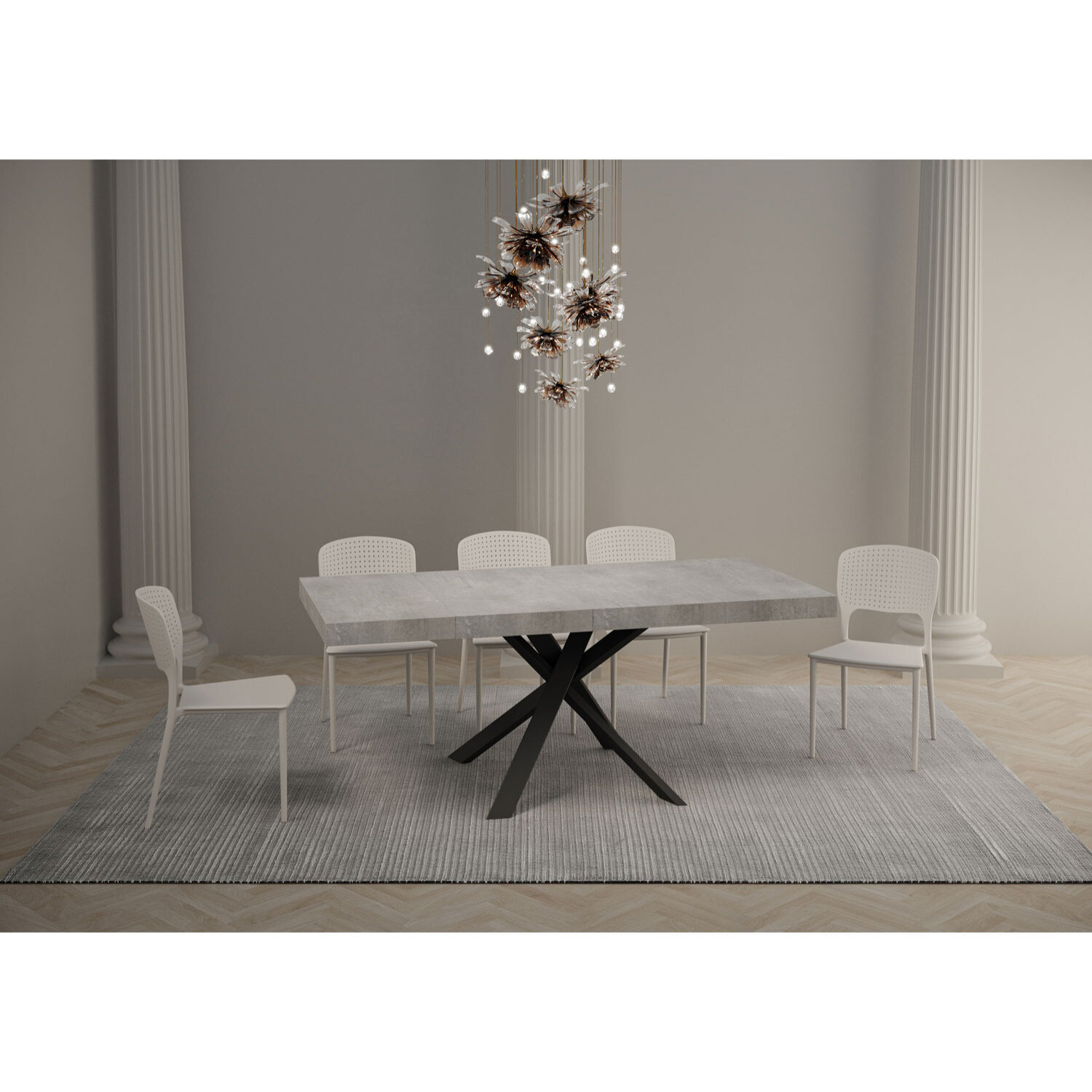 Mesa extensible 90x90/194 cm Clerk Premium tapa Cemento patas Antracita