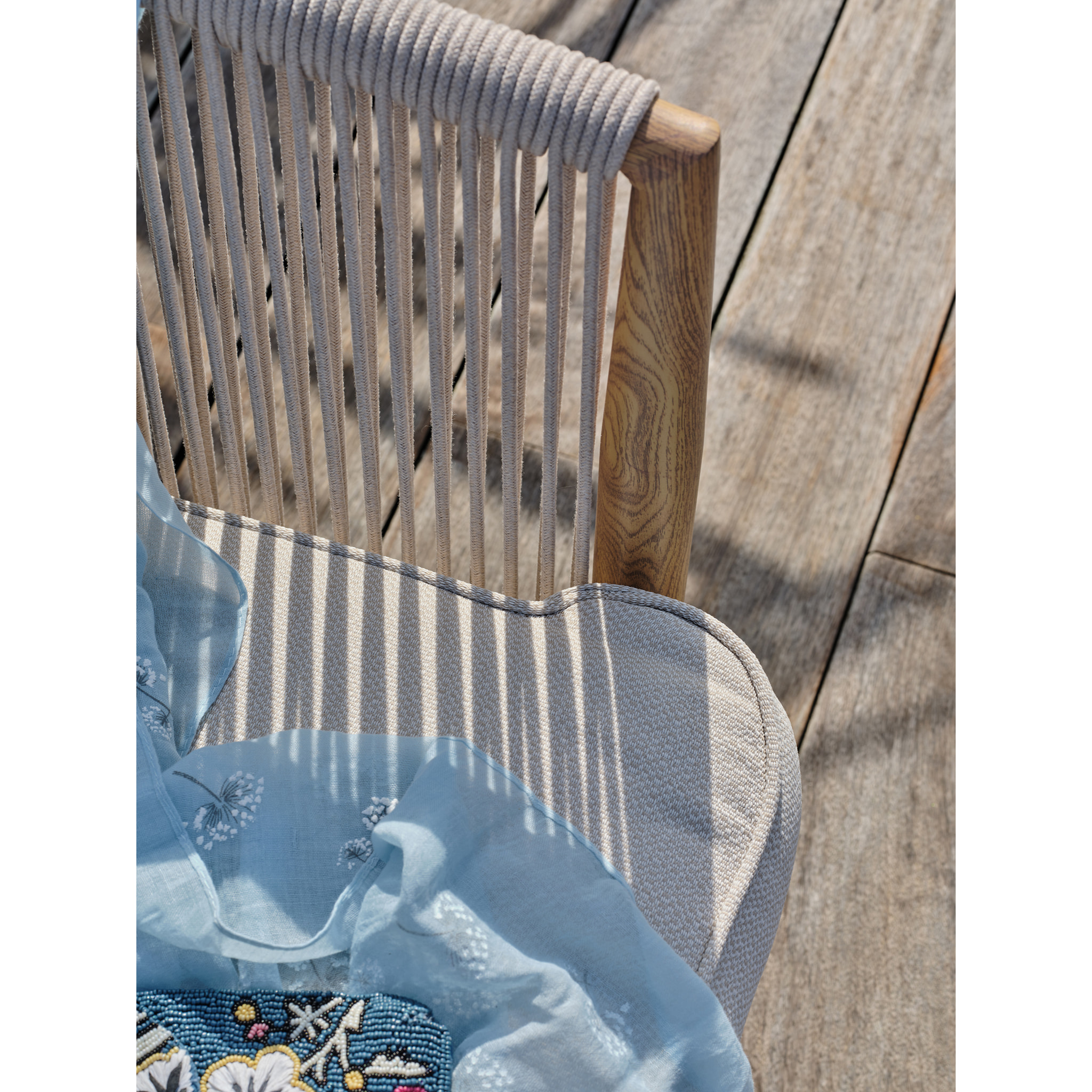 IBARRA - Salon bas de jardin 5 pl en aluminium imitation bois et corde tissée