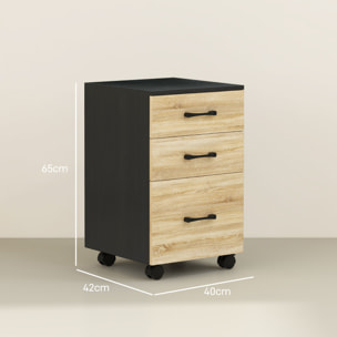 Cajonera de Oficina Mueble Archivador con 4 Ruedas 3 Cajones para Tamaño A4 Carta para Estudio Salón 40x42x65 cm Roble y Negro