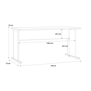 Bureau L. 144 cm décor blanc avec piètement effet aluminium - MIA