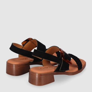 Sandalias de Serraje - Negro - Tacón: 4 cm
