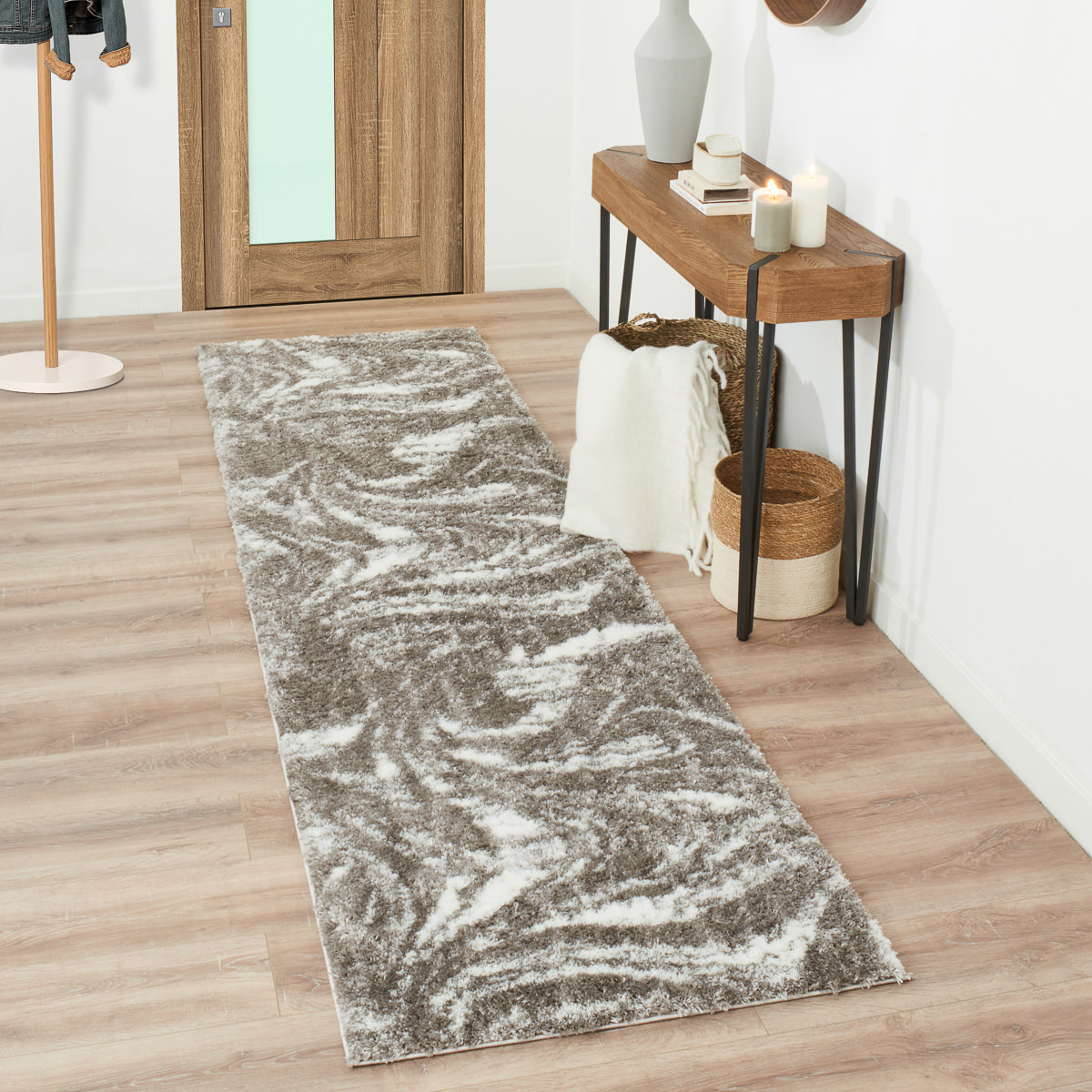 Oslo - tapis de salon à poils longs abstrait vizon