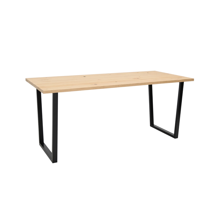 Table à manger en bois massif ton naturel avec pieds en fer noir de différentes tailles