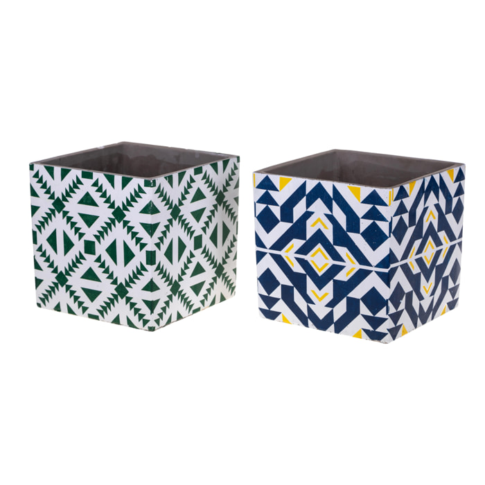 Vaso A Cubo Old Tiles In Cemento. Altezza 17 Cm - Pezzi 2 - 17X17X17cm - Colore: Multicolore - Bianchi Dino - Decori Casa E Complementi