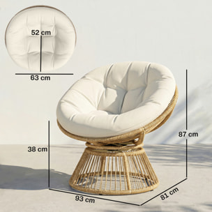 Fauteuil papasan pivotant 360° coussin moelleux polyrotin naturel