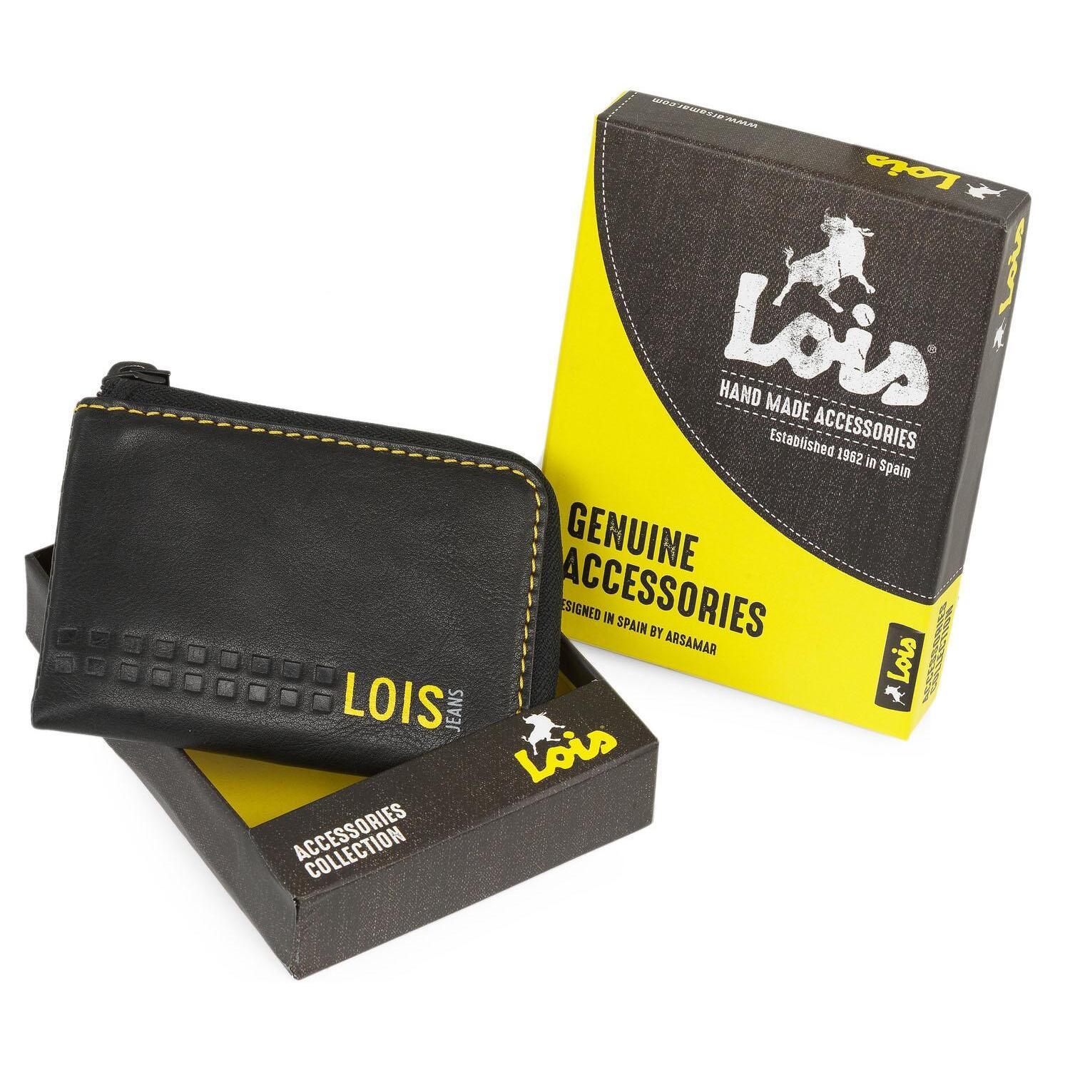 Monedero Piel Hombre Lois Temple Negro-Amarillo