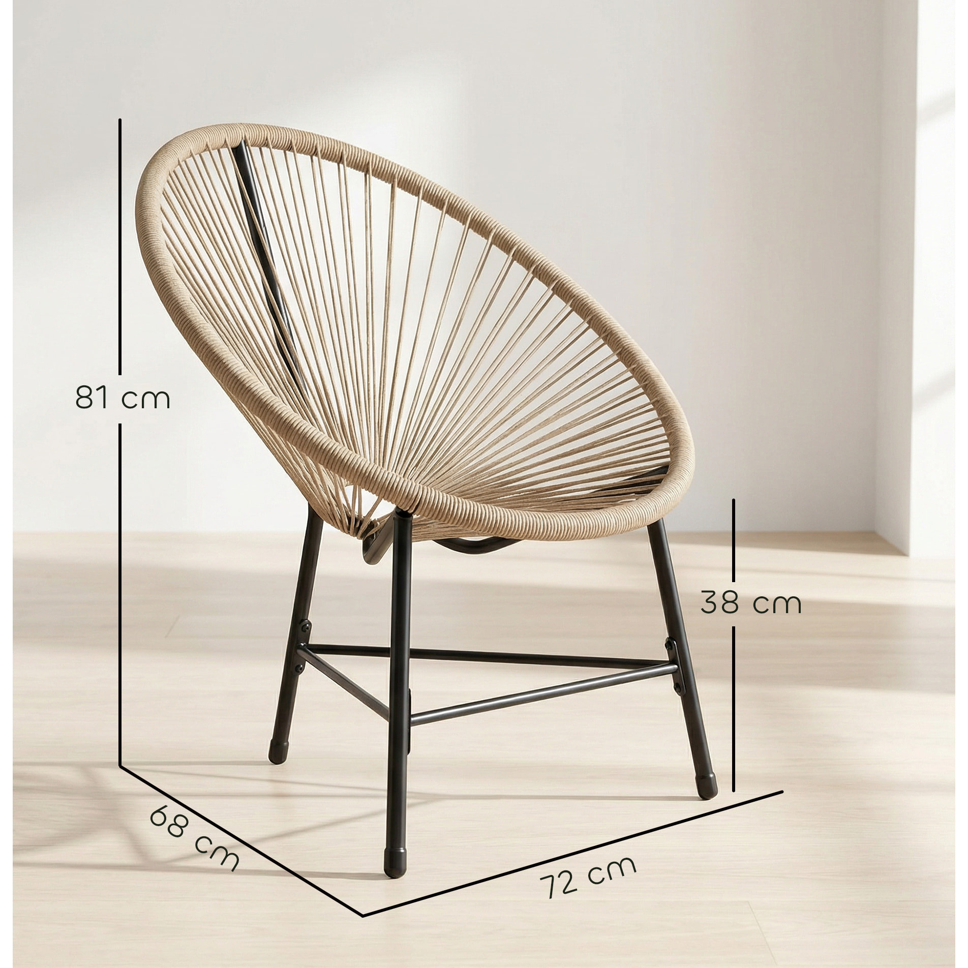 Conjunto de 2 Sillas Acapulco de Jardín de Ratán Sintético, Sillas de Jardín Exterior con Estructura de Acero Triangular, para Balcón, Terraza, Carga 120 kg, Natural