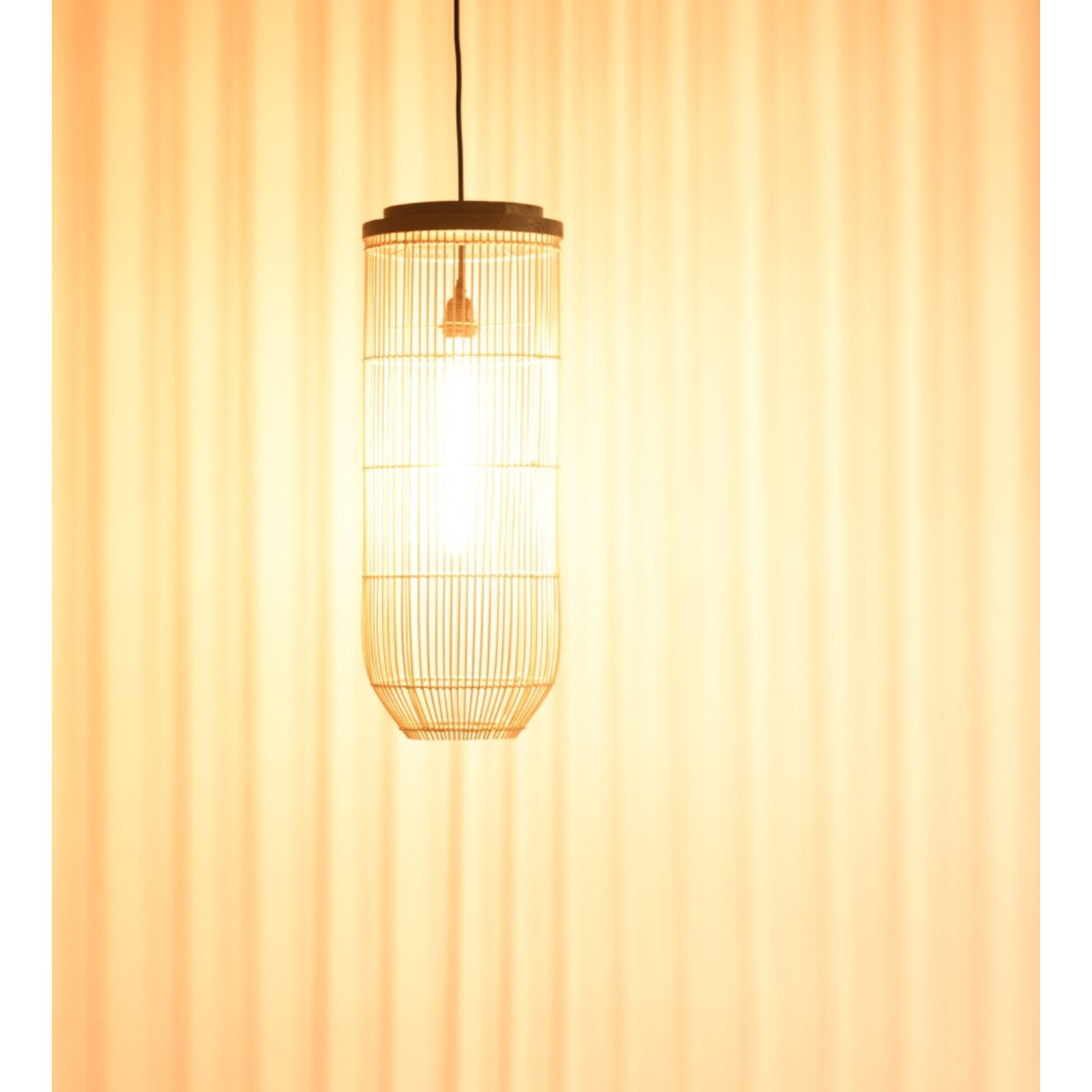 SIXTINE - Suspension 'longue' 25x25cm rotin couleur naturelle et teck