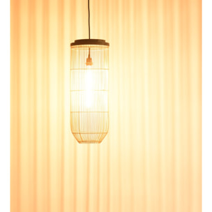 SIXTINE - Suspension 'longue' 25x25cm rotin couleur naturelle et teck