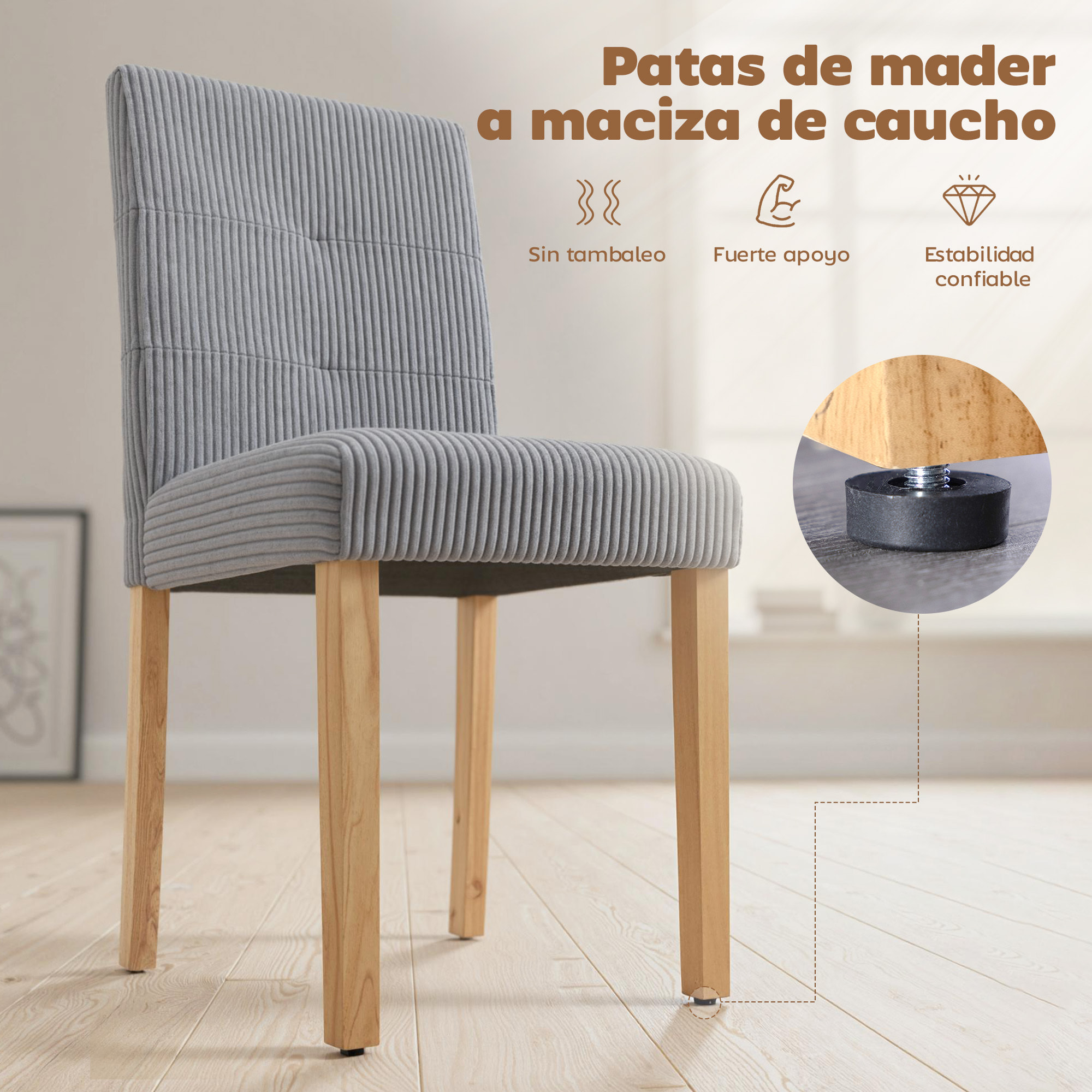 Pack de 4 Sillas de Comedor, Sillas de Cocinas Modernas, Respaldo Alto, Tapizadas en Pana, Asiento Acolchado, Patas de Madera, para Salón, Gris