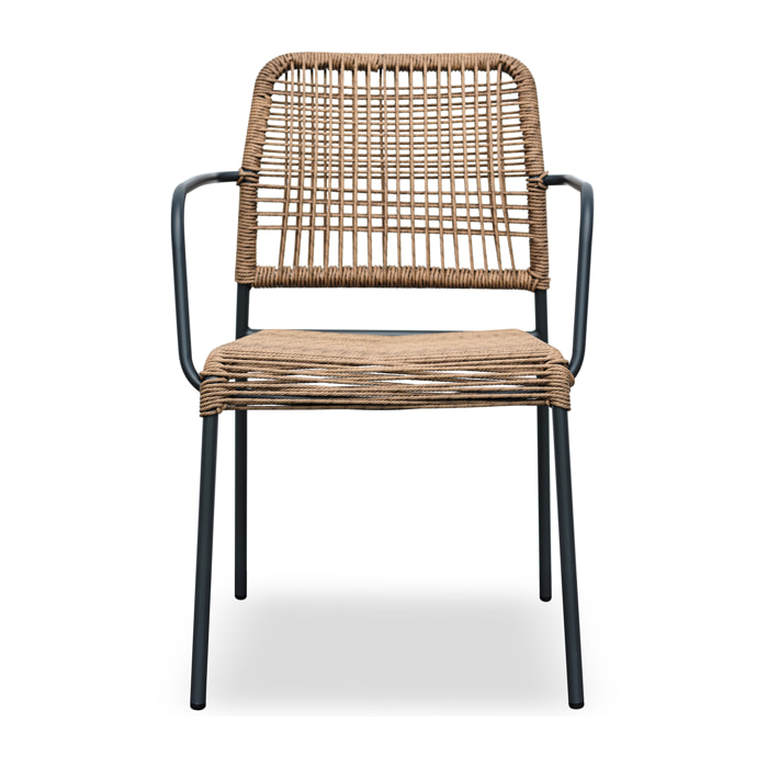 MARCEAU - Fauteuil de jardin empilable en corde et acier gris anthracite