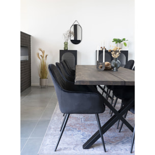 Set 2 sedie da pranzo Harbo con braccioli in velluto nero e gambe nere