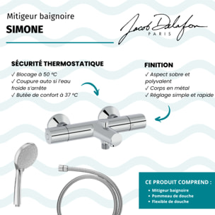 Mitigeur baignoire Simone + pommeau de douche Awaken + flexible de douche métal
