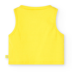 Top niña, canalé, tirantes, cuello redondo, amarillo