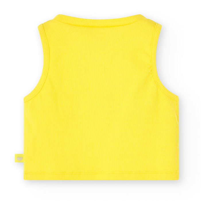 Top niña, canalé, tirantes, cuello redondo, amarillo
