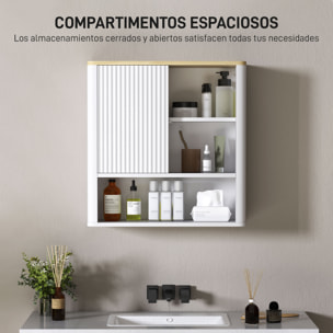 Armario de Baño de Pared Mueble de Baño Colgar con Estantes Ajustables Puerta Corredera Compartimentos y Diseño con Perfil Curvo 60x20x62 cm Blanco