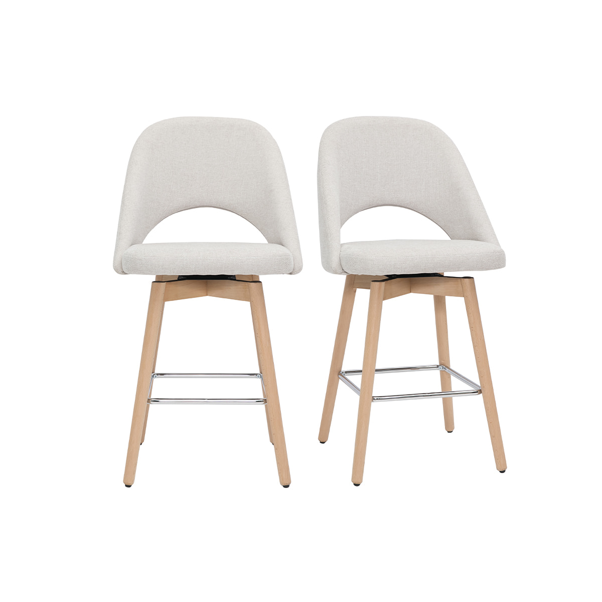 Tabourets de bar scandinaves tissu effet velours texturé beige et hévéa massif 65 cm (lot de 2) COSETTE