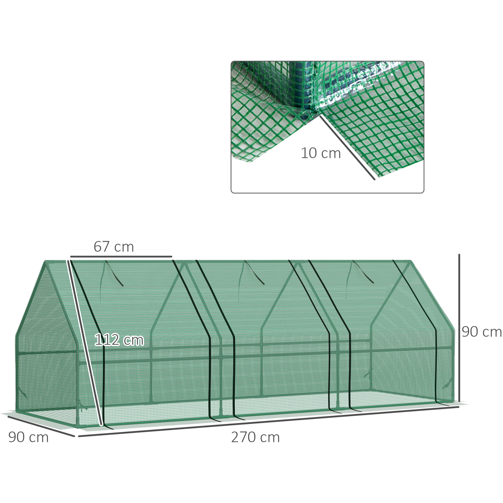 Invernadero con Ventanasde Acero y PE 270x90x90cm Verde