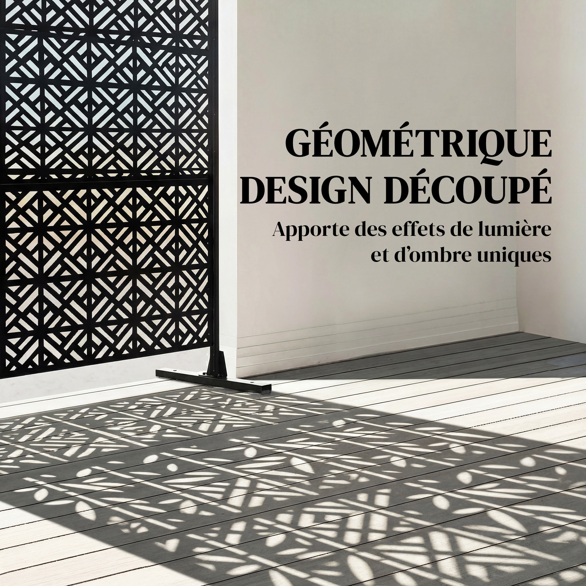 Panneau décoratif extérieur métal - brise vue motif graphique - 92 x 40 x 192 cm - métal époxy noir
