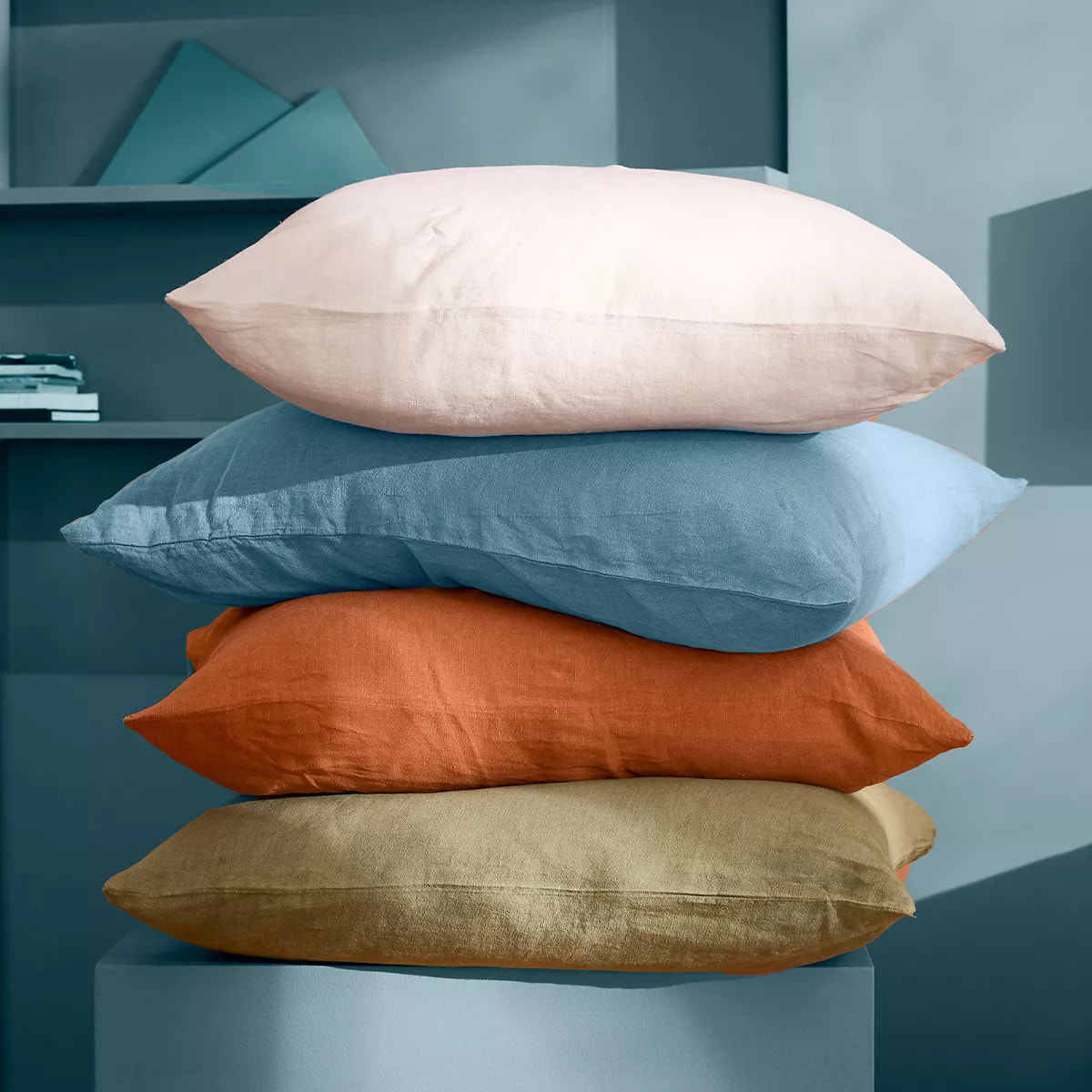 Taie d'oreiller pur lin lavé 165 g/m² uni bleu Le lin lave bleu celeste
