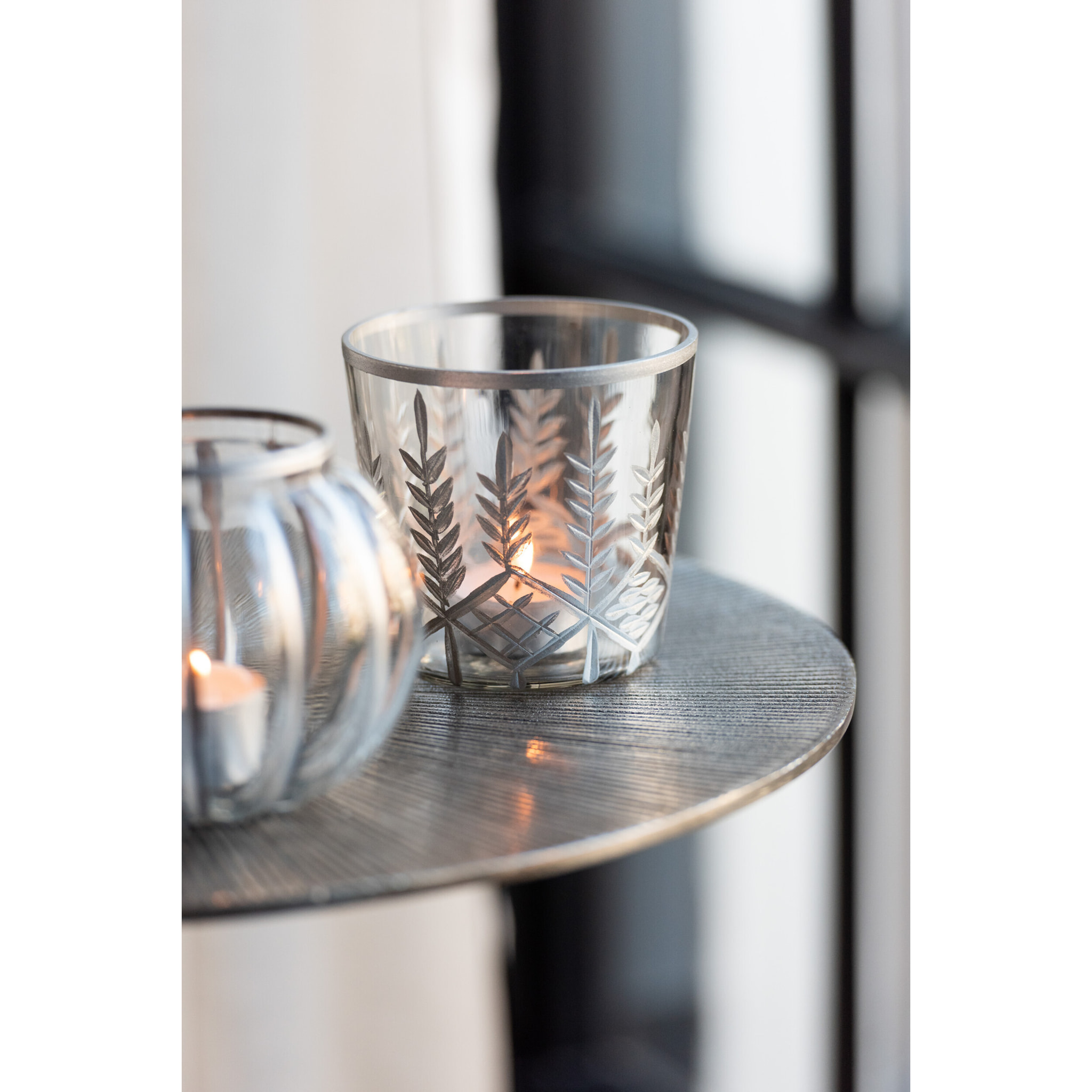 J-Line photophore Chloé - verre - transparent/argent - small - 2 pièces