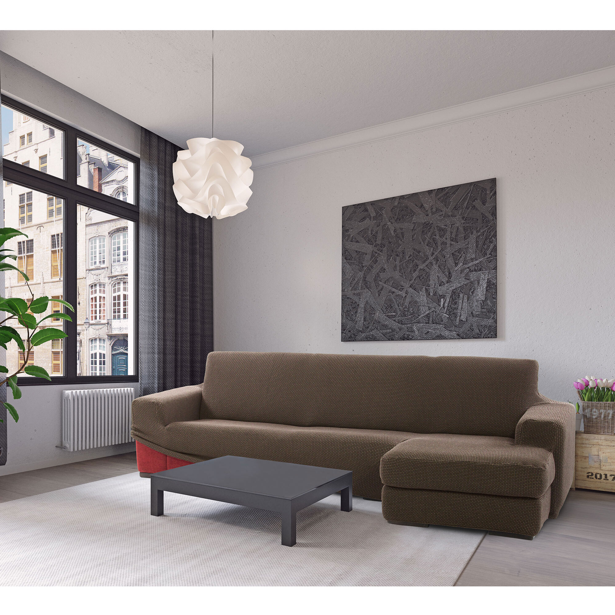 Funda para Chaise Longue derecho (visto de frente) brazo corto SÚPER ELÁSTICA modelo HELENA