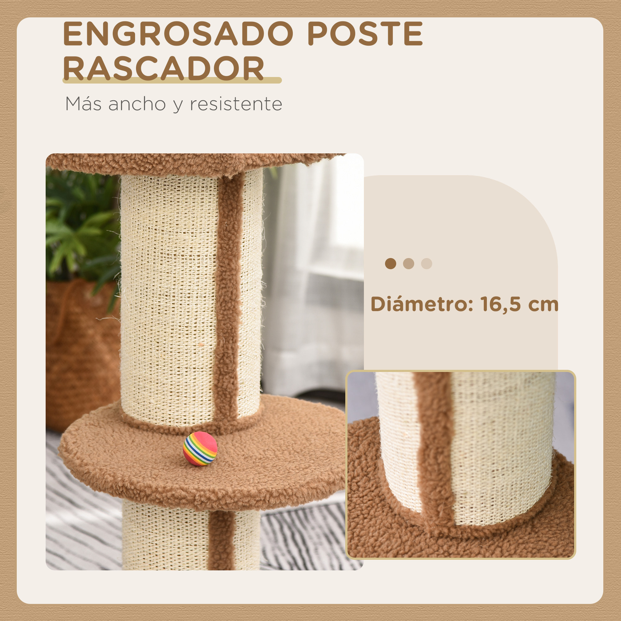 Árbol Rascador para Gatos Altura 91 cm Árbol para Gatos Torre para Gatos de 3 Niveles con Nido Plataforma y Poste de Sisal 45x45x91 cm Marrón