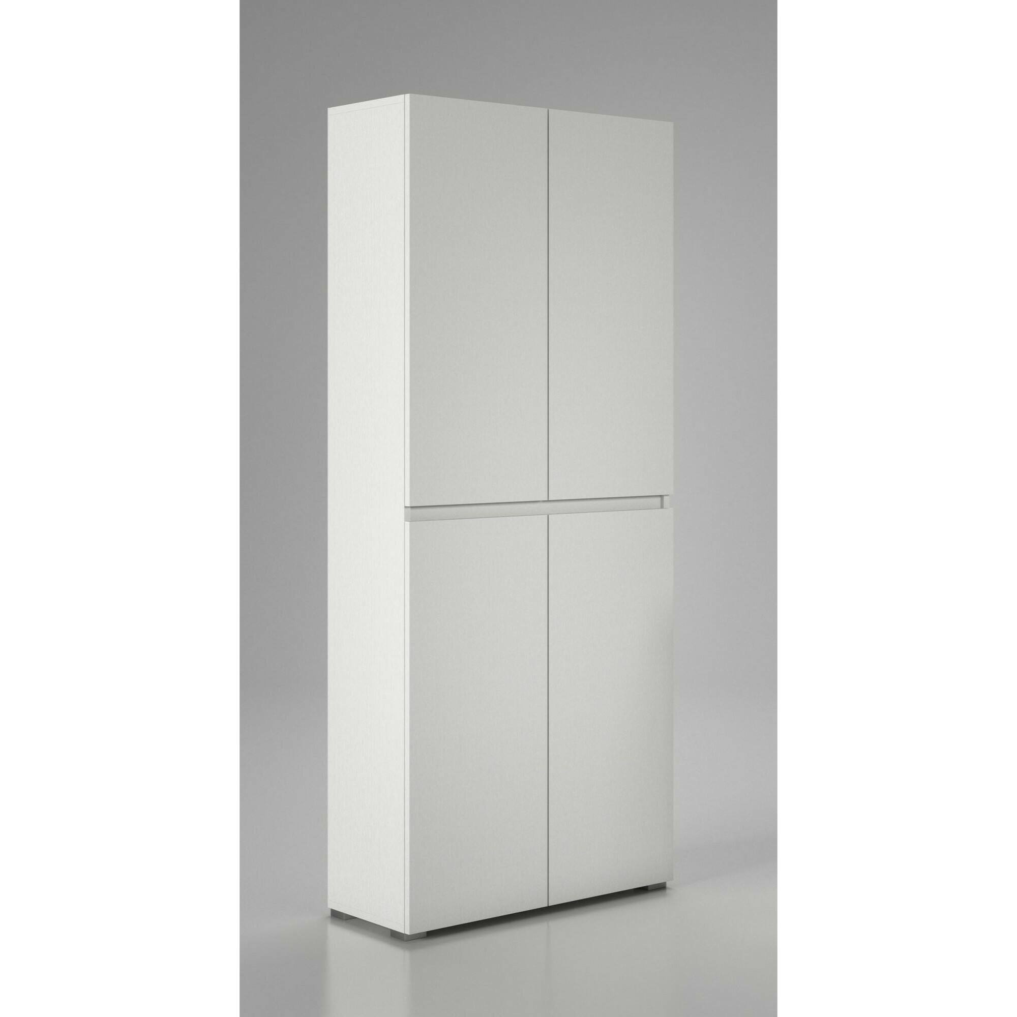 Armadio multiuso grande Arro, Scarpiera con ripiani regolabili, Mobile porta scarpe a 4 ante, 100% Made in Italy, 80x37h195 cm, Bianco