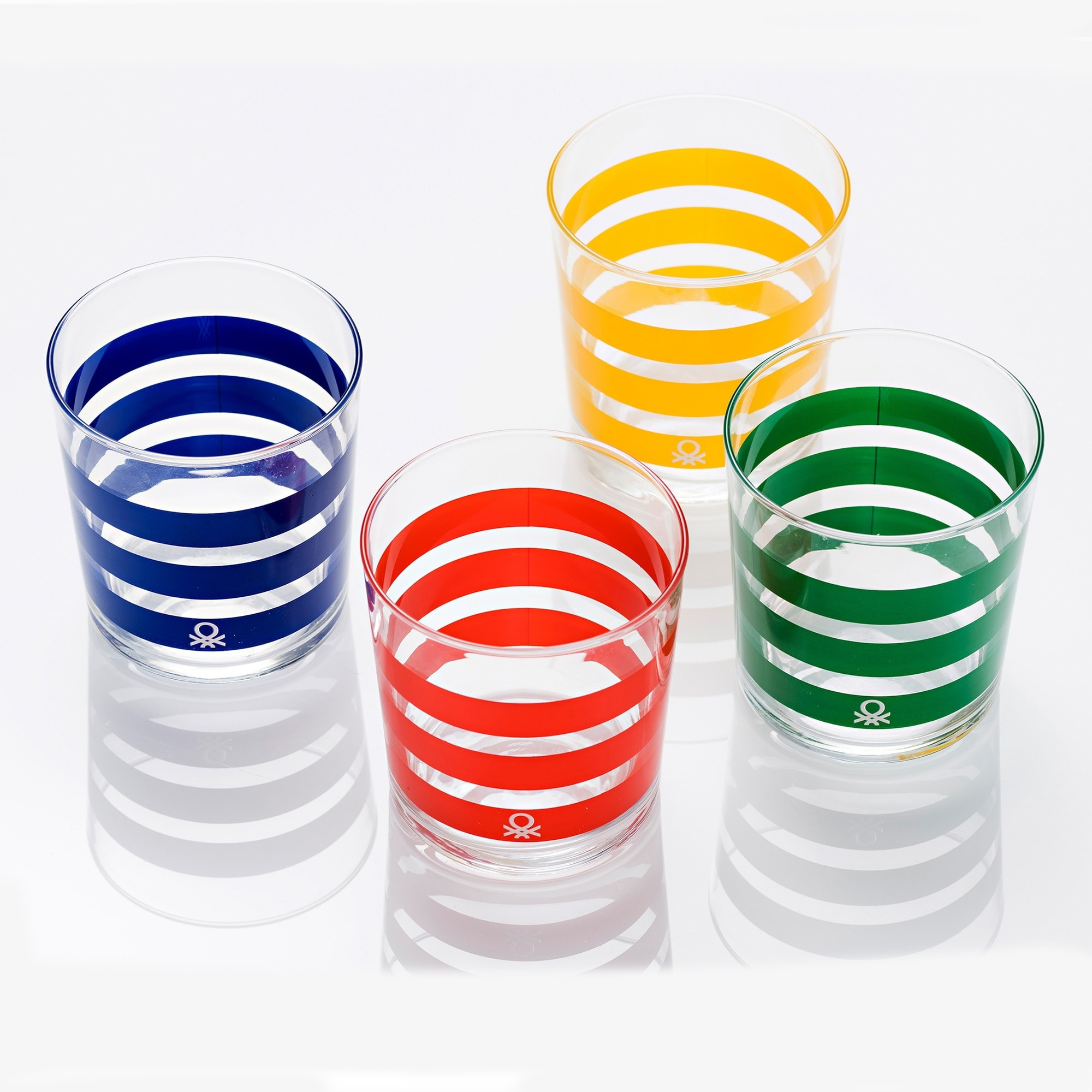Set 4pcs vasos de agua cristal rayas multicolor  benetton