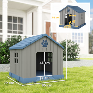 PawHut Caseta para Perros Exterior, Casa para Perros Medianos de Plástico Impermeable con 2 Ventanas, Base Elevada, Estacas, Fácil de Montar, para Jardín y Patio, 85x79x82 cm, Gris