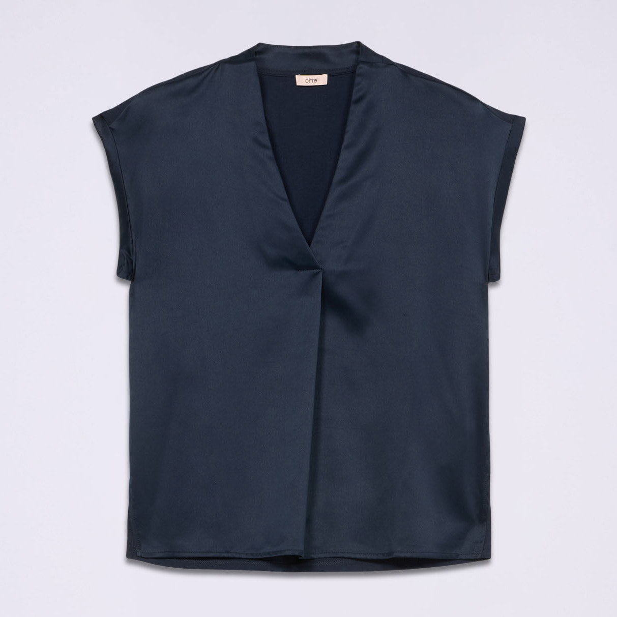 Oltre - Camiseta bimateria con escote de pico - Azul