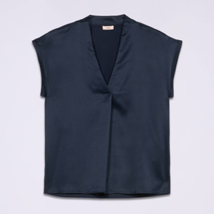 Oltre - Camiseta bimateria con escote de pico - Azul