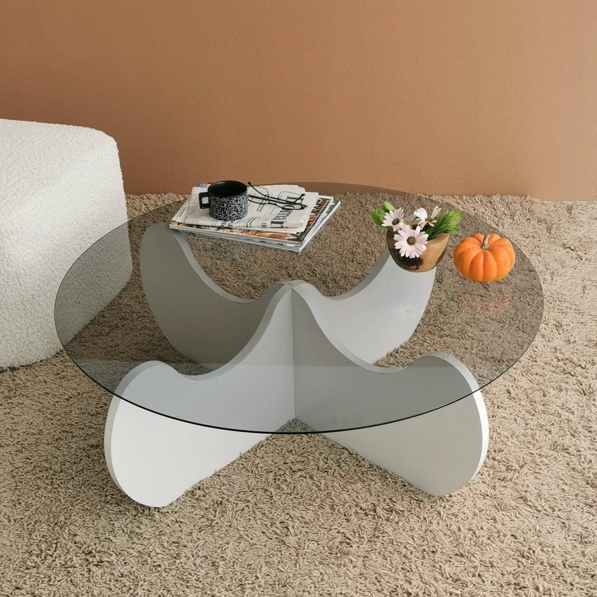 Tavolino da salotto Willow, Tavolo basso da caffè, Portariviste per divano, Ripiano da soggiorno, 90x90h30 cm, Bianco