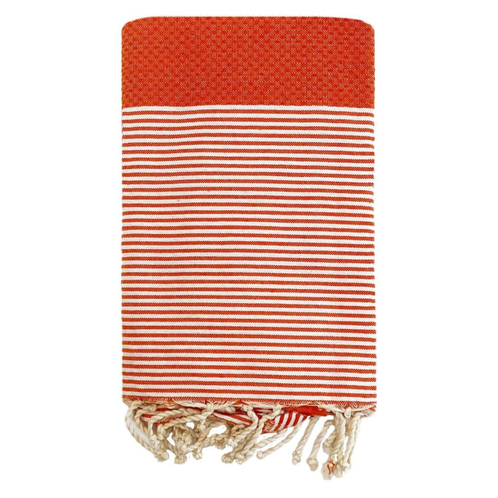Fouta nid d’abeille traditionnelle - Mikanda Orange - 200x200cm - 190g/m²