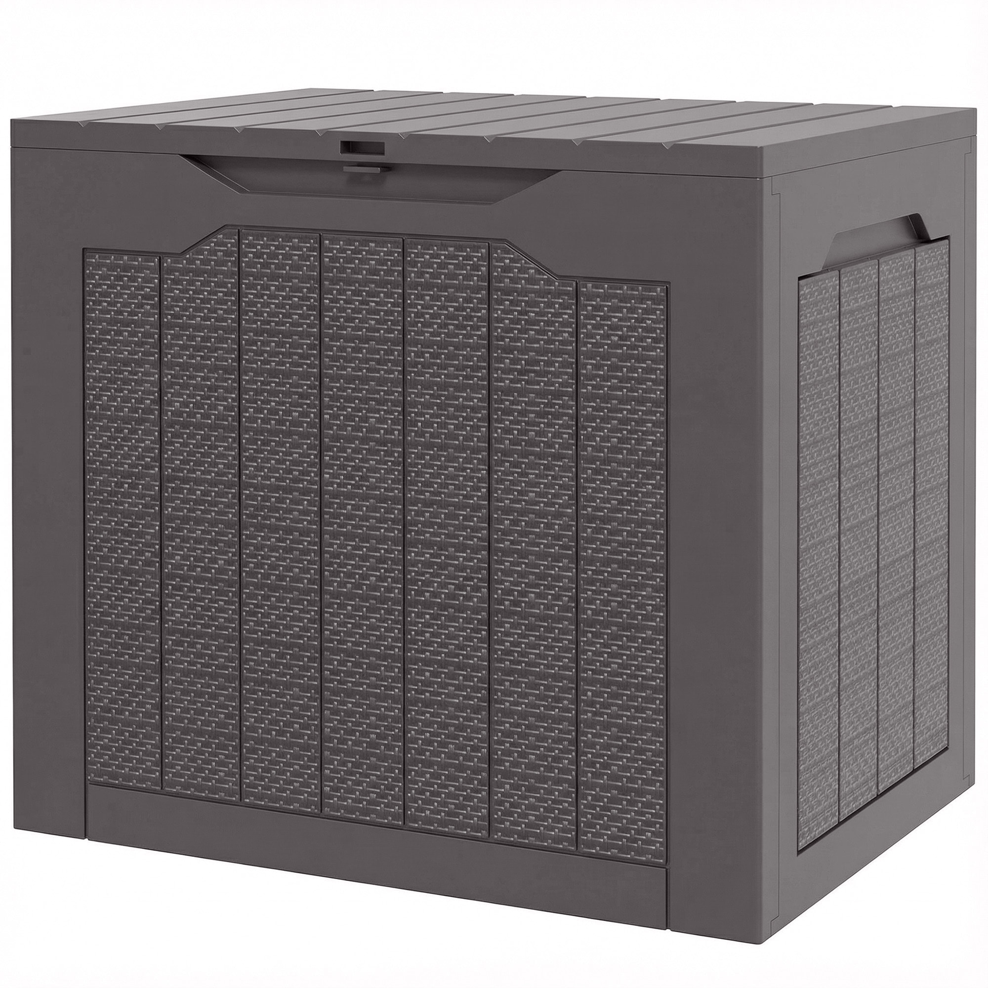 Coffre de jardin 93L dim. 56 x 41 x 50 cm effet rotin et bois brun