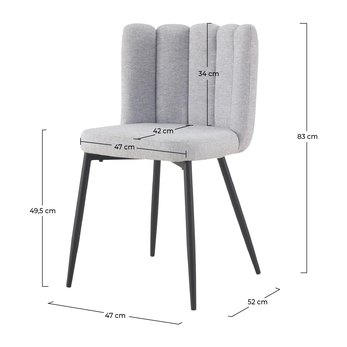 Lot de 2 chaises en tissu gris et pieds en métal noir - Rosy