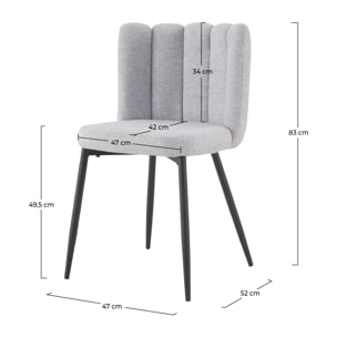 Lot de 2 chaises en tissu gris et pieds en métal noir - Rosy