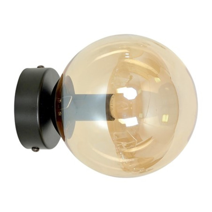 Lampada da parete Rossi in acciaio nero opaco e vetro ambra