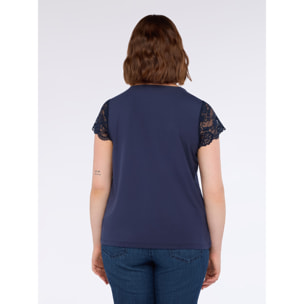 Fiorella Rubino - Camiseta de punto con inserto de encaje - Azul
