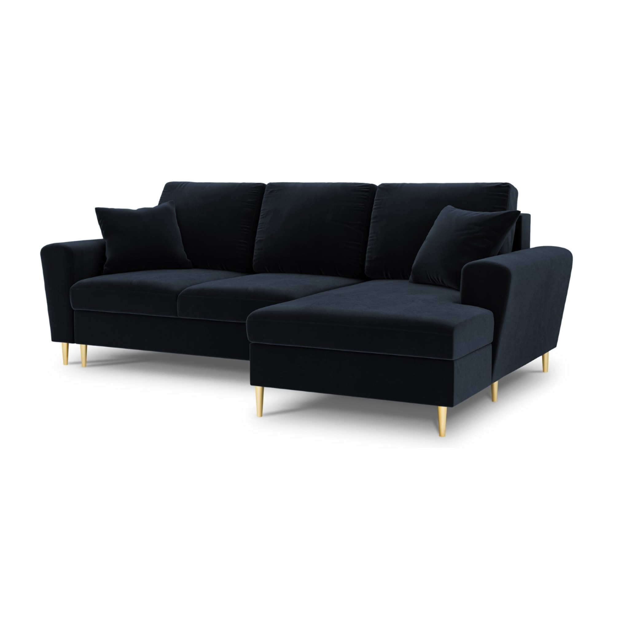 Canapé d'angle droit convertible avec coffre de rangement "Kyoto" 4 places en velours bleu foncé