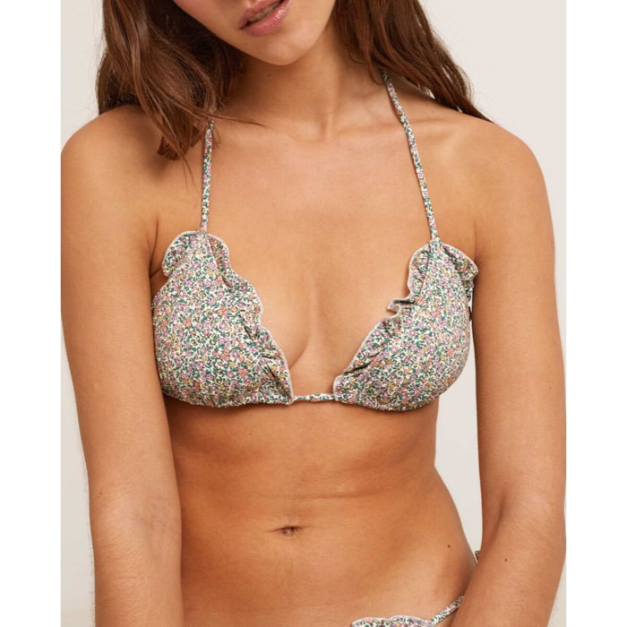 Top de bikini triangular de cortina con estampado de flores